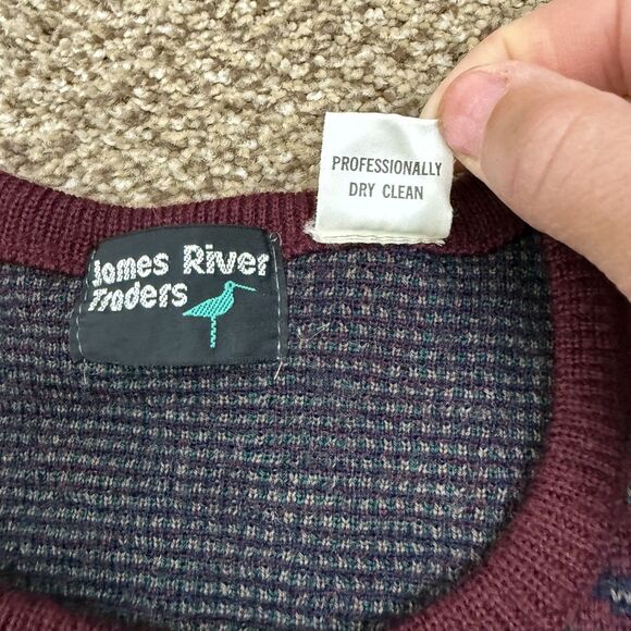 James River Traders Vintage 100% Virgin Wool Paisley Sweater 90s Dad Sz L EUC - Picture 4 of 10